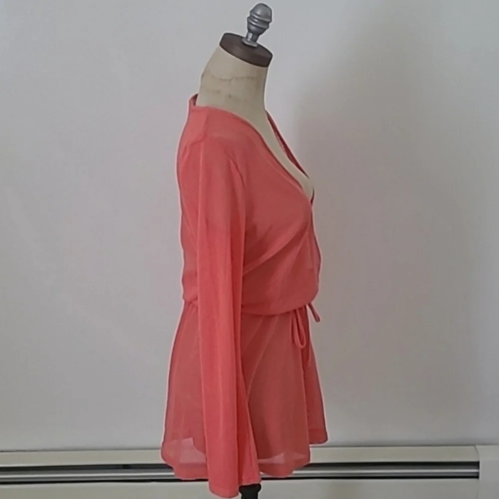 Francesca's Resortwear Mesh Long Sleeve Coral Mini Dress Coverup M/L